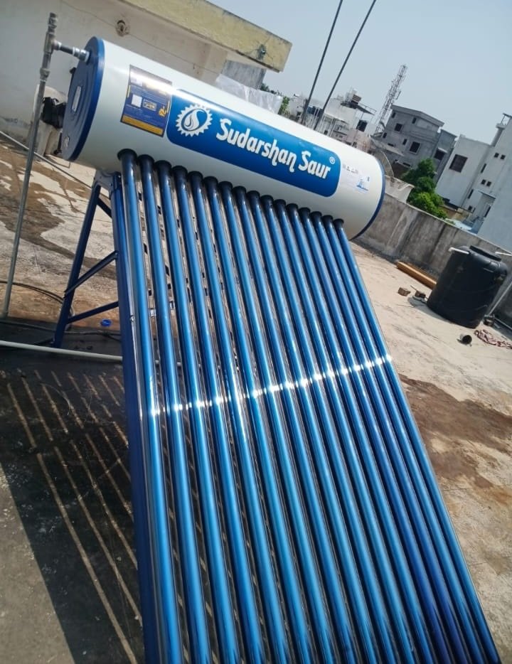 Rooftop solar water heater prepared for professional descaling